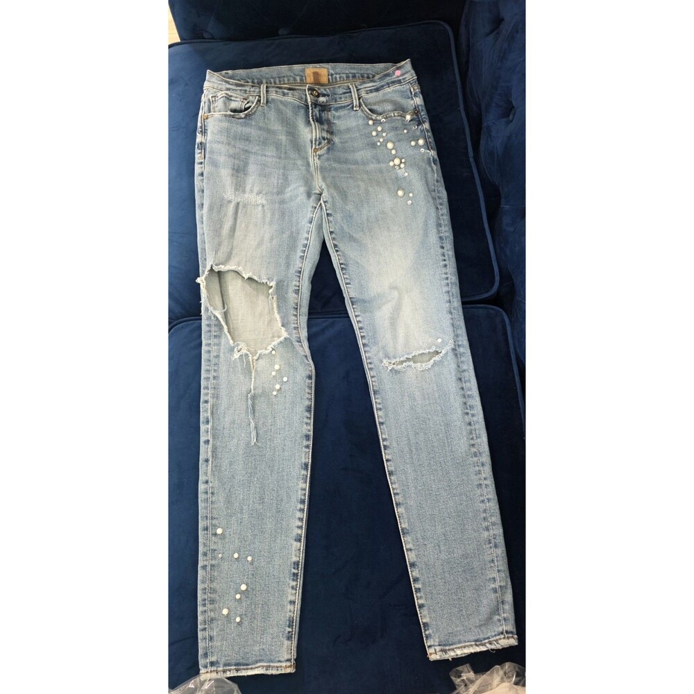 Driftwood Beau Jeans 28 Pearl Rhinestone Distressed Light Wash Skinny Stretch